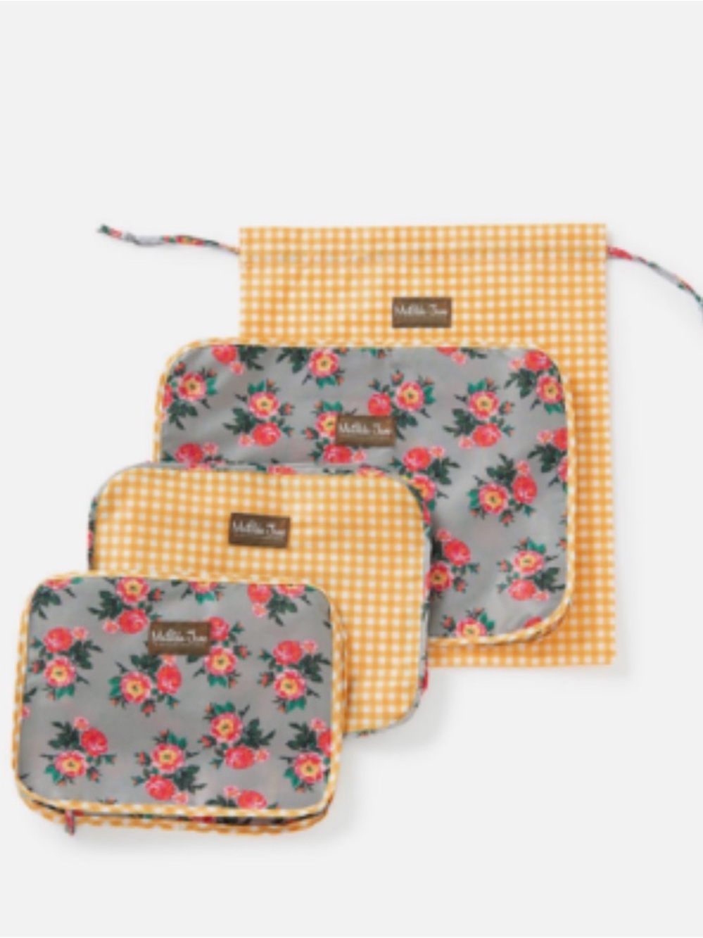 Matilda Jane Yellow Gingham & Gray Floral Travel Pouch Set - 4pc